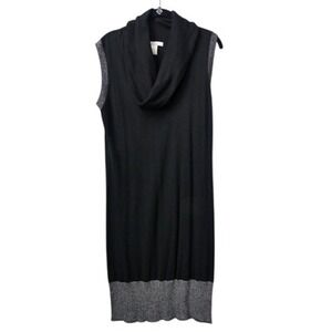 Cache Luxe Black Silk Cashmere Cowl Neck Sleeveless‎ Sweater Dress Metallic L